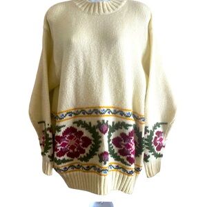 Vintage Womens Worthington Sweater Floral Granny Chic Cottage Core
